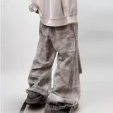 Shopmocho Hip-hop street clothing wasteland style tie-dye ripped jeans men 2025 autumn and winter new American retro baggy wide-leg pants