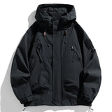 SHOPMOCHO Windbreakers Men Hooded Jacket Zipper Coat Cargo Waterproof Black Bomber Camping Loose Thin Softshell Hooded Hiking Jacket