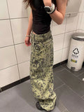 SHOPMOCHO American retro large size washed distressed camouflage rivet jeans women street loose slimming wide leg trousers