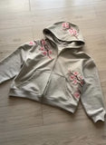Shopmocho Y2K Vintage Cherry Blossom Embroidery Zipper Hoodie Harajuku Loose Reversible Simple Grid Jacket Men Women Pink Coat Streetwear