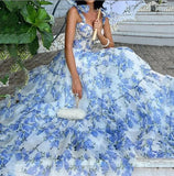 Shopmocho Elegant Party Dresses for Women 2025 New Sweet and Fashionable Floral Style Large Swing Shoulder Strap Dress Beach Vacation