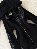 SHOPMOCHO Y2K Gothic Drawstring Design Black Zipper Sweatshirt Womens Jacket Coat Harajuku Letter Graphic Sexy Slim Hoodie Autumn Clothing