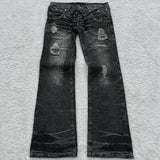 SHOPMOCHO-Y2K Retro jeans damaged washed holes Gothic style jeans high quality trend double waisted Add nails men women long flared pants