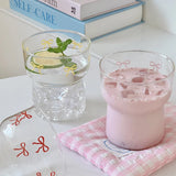 Shopmocho INS Pink Bow Glass Cups Iced Coffee Mug Clear Drinking Glasses Tumbler Milk Tea Juice Water Cup Dessert Cups Drinkware 260-380ML