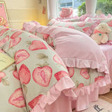 Shopmocho Cartoon Washed Cotton Bed Sheet Four-piece Set Non-cotton Thickened Brushed Quilt Cover Bed Skirt Style Princess Style Bedroom