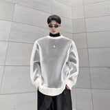 Shopmocho Fashion Korean Clothes Spring Hollow Out Ice Silk Fabric Men's Wear Sheer Out Streetwear Round Neck Long Sleeve T-shirt