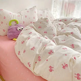 SHOPMOCHO 3pcs Pink Bow Duvet Cover Set with 2 Pillowcases, Cozy and Breathable Quilt Cover Suitable for All Seasons
