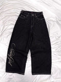 SHOPMOCHO Trendy and fashionable Harajuku retro high street angel wing rhinestone embroidery millennium straight-leg loose denim trousers