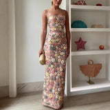 Shopmocho Summ Women Flowers Sequin Patchwork Slim Party Long Dress Strapless Fashion Maxi Dress, Sexy Sleeveless Ladies Dress Vestidos