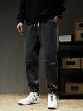 SHOPMOCHO Spring Summer Men's Cargo Jeans Slight Stretch Cotton Denim Jogger Pants Black Blue Streetwear Baggy Jeans