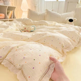 Shopmocho 2025 new hollow lace wrinkled cotton four-piece set household student dormitory three-piece set bed sheet quilt cover