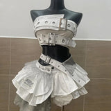 Shopmocho Summer Vintage Elegant Y2K Woman 2 Piece Sets Punk Gothic Strapless Crop Tops +High Waist Ruffle Skirt Female Party Outfits 2025