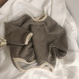 SHOPMOCHO Boys Sweaters Tees Spring Long Sleeve Korean Loose Striped Tops Children's T-shirts All-match Bottoming Girl Shirts
