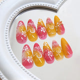 SHOPMOCHO 24pcs White Flower Fake Nail Tips Ins Yellow Pink Blush False Nails Wearable Full Cover European Almond Shaped Press on Nails
