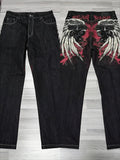 SHOPMOCHO Y2K Retro Punk Pink Totem Wide Leg Jeans Men Gothic High Street Hip Hop Washed Casual High Waist Floor Mopping Pants Women