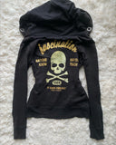 SHOPMOCHO Y2K Retro Zipper Hoodies Women Harajuku Sexy Slim Fit Sweatshirt Autumn Skull Graphic Embroidery Hooded Jacket Gothic Clothing