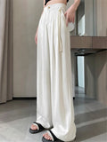 Shopmocho New Chinese Style Jacquard Wide Leg Satin Pants for Women Elegant Solid Office Lady Women's Casual Loose Pants Female