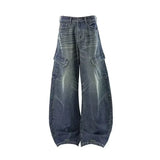 SHOPMOCHO Autumn Men's Hip Hop Fashion Pockets Baggy Jeans High Street Vintage Straight-Leg Denim Pantalones Harajuku Y2K Blue Cargo Jean
