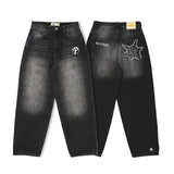 Shopmocho 2025 New American Trend Retro Hip-hop Embroidery Pattern Baggy Jeans For Men And Women Y2K Harajuku Gothic Wide Pants Streetwear
