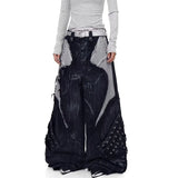 SHOPMOCHO 2026 New American  Jeans with Old Washing and Splicing Burrs Women Y2K Hip Hop Popular Casual Joker Wide-leg Pants