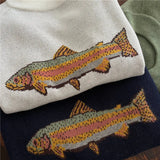 Shopmocho Women Y2K Contrast Fish Sweater Long Sleeve Crew Neck Ribbed Knit Pullover Sweaters Autumn Winter Casual Knitwear Tops