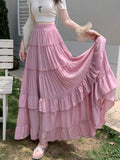 SHOPMOCHO White Tiered Ruffle Hem Skirt 2025 - High Waist Flowy A-Line Maxi Skirt, Summer Chiffon Layered Skirt with Pleats