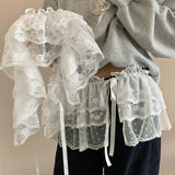 Shopmocho Korean Fashion Lace Irregular Skirt Curtain White Flowers Lace Mesh Halfbody Skirt Women Summer Bottoms Jeans Decorative Hemline