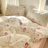 Shopmocho Korean Flowers Bedding Set 2025 New Kids Twin Full Queen Size Soft Bed Flat Sheet Duvet Cover Set Pillowcases Simple Bed Linen