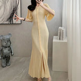 SHOPMOCHO-Summer Spring New French Elegant Fragrance High-end Slimming Knitted Mermaid Dress Hollow Slimming Fish Tail Knit Dress