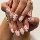 SHOPMOCHO Fashion Dark Brown White Polka Dot Wearable Nail Art Fall Winter Chic Fake Nails Detachable Finished False Nails Press on Nails