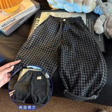 SHOPMOCHO Spring Autumn Children Pants 1-8Y Boys Black Plaid Loose Casual Straight Trousers Korean Toddler Wear For Kids Clothes New
