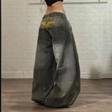 SHOPMOCHO American New Fashion Old Yellow Washed Baggy Jeans Ladies Y2K Gothic Hip Hop Vintage Casual High Waist Wide Leg Pants