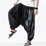 SHOPMOCHO Hip Hop Style Loose Fit Low Waist Cotton Linen Special Cropped Pants Japanese Style Baggy Pants For Men