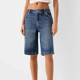 SHOPMOCHO Imcute Y2k Womens Knee Length Denim Shorts High Waist Baggy Jean Shorts Bermuda Shorts Straight Leg Carpenter Shorts