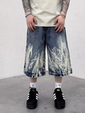 SHOPMOCHO 2026 New Flame Graphic Print Denim Shorts For Men Hip Hop Fashion Straight-leg Baggy Jorts Punk Tie Dye Gradient Y2K Short Jean