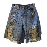 SHOPMOCHO Women's 2026 with Diamonds Summer High Waist Denim Shorts - Stretch Distressed Ripped Jeans for Trendy Streetwear Fashion Style