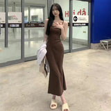 Shopmocho 2025 Summer Elastic Tank Dress Women's Sleeveless Off-The-Shoulder Waist-Fitted Slimming Long Dress Off-Shoulder Base Layer