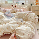 SHOPMOCHO Puple Flower Printed Duvet Cover with Lace Double-layered Yarn housse de couette 220x240 Single/Queen/King Size Comforter Cover