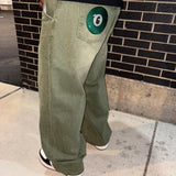 SHOPMOCHO Y2K Street Matcha Denim Jeans Pocket Green 6 Ball Embroidery Denim Pants London High Street Trend Streetwear Unisex Baggy Jeans