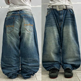 SHOPMOCHO American New Fashion Oversize Pattern Embroidered Baggy Jeans Men Y2K Gothic Harajuku Hip Hop Straight High Waist Wide Leg Pants