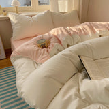 SHOPMOCHO Cotton Bedding Set 4pcs with Solid Bed Sheet Duvet Cover Pillowcases Single Couple Bedsheet King Queen Double Twin Size