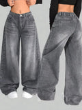 SHOPMOCHO 2026 New American  Jeans with Old Washing and Splicing Burrs Women Y2K Hip Hop Popular Casual Joker Wide-leg Pants