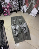 SHOPMOCHO Y2K Goth Streetwear Cargo Pants Beige Wide Leg Trousers with Red Floral Graffiti Print Loose Fit Casual Punk Hip Hop Bottoms