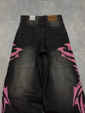 SHOPMOCHO Y2K Retro Punk Pink Totem Wide Leg Jeans Men Gothic High Street Hip Hop Washed Casual High Waist Floor Mopping Pants Women