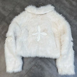 SHOPMOCHO 2026 Winter Women Cotton Jacket Lapel Long Sleeve Patch Cross Short Fur Coat Black
