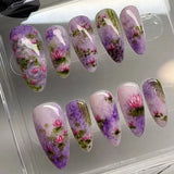 SHOPMOCHO 24Pcs Pink Almond False Nails Butterfly Ballet with French Design Wearable Fake Nails Simple Artificial Press on Nails Tips Art