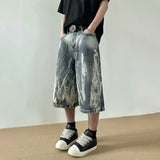 SHOPMOCHO 2026 New Flame Graphic Print Denim Shorts For Men Hip Hop Fashion Straight-leg Baggy Jorts Punk Tie Dye Gradient Y2K Short Jean