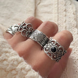 SHOPMOCHO 925 Sterling Silver Rings For Women Geometric Fine Jewelry Finger Adjustable Wide Hollow Stone Ring For Party Birthday Gift