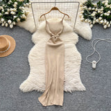 Shopmocho Sexy Knitting Split Long Dress Sleeveless Sequins Diamonds With Sashes Skinny Sundress 2025 Fashion Women Summer Dress