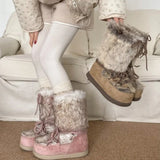 SHOPMOCHO Platform Snow Boots Women's Fall/Winter 2025 New Thickened Non-slip Fur Spliced Cotton Shoes